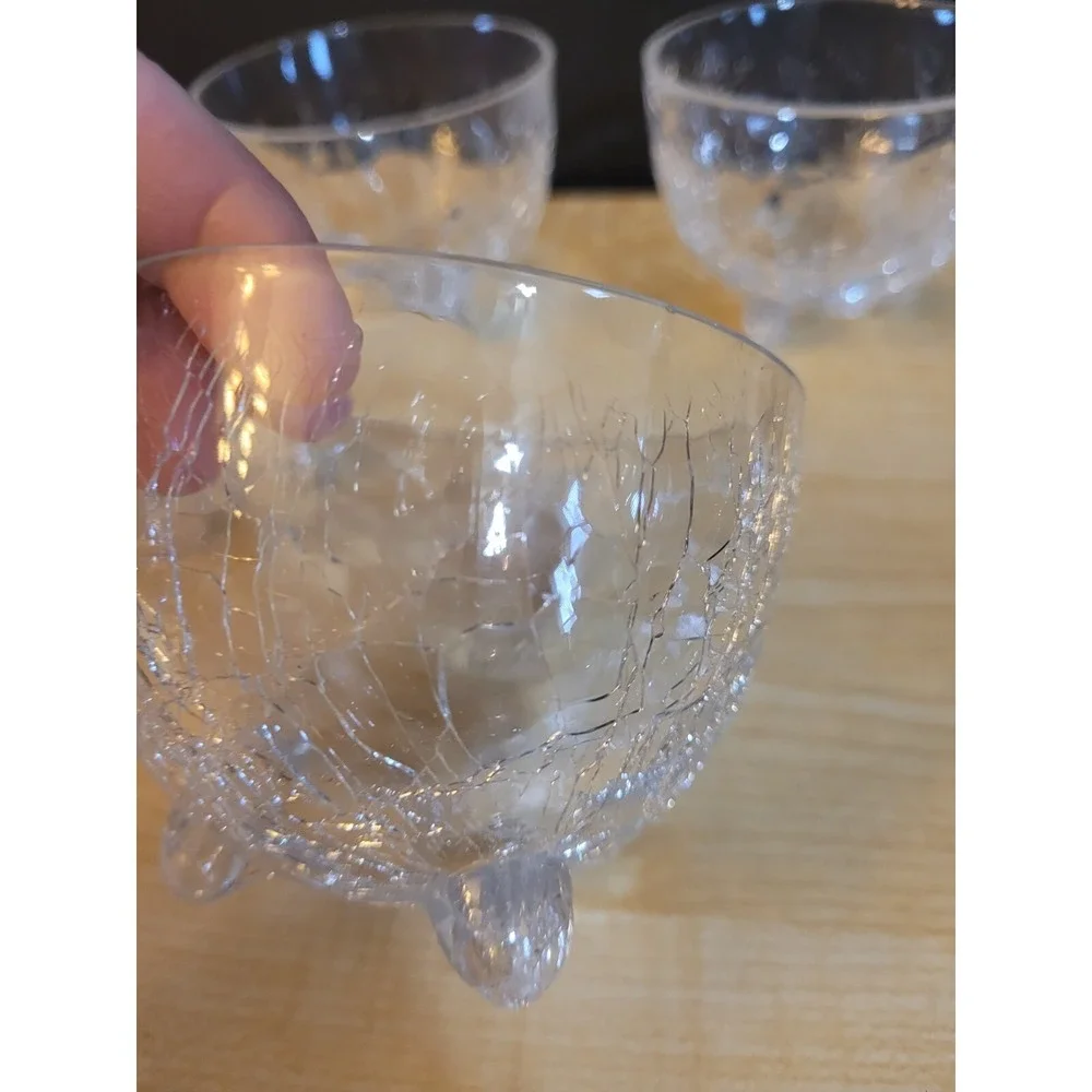 PIER 1 CLEAR CRACKLED GLASS FOOTED NUT BOWLS 3 3/4